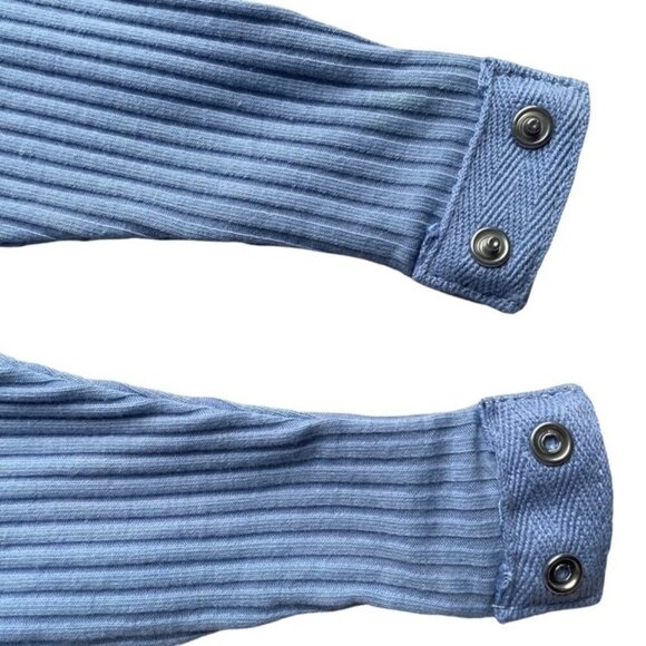 FOREVER 21 Blue Ribbed Bodysuit with Tie-Shoulder Straps - Size Large - Picture 3 of 5